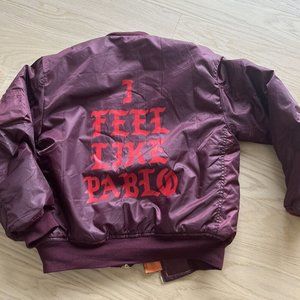 Yeezy Jacket "I Feel Like Pablo" Bomber Jacket - Burgundy Size small. Kanye